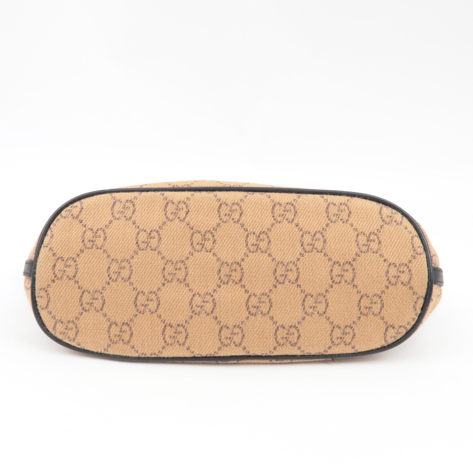 GUCCI Boat Bag Handbag Pouch GG Canvas Leather Beige Black 07198