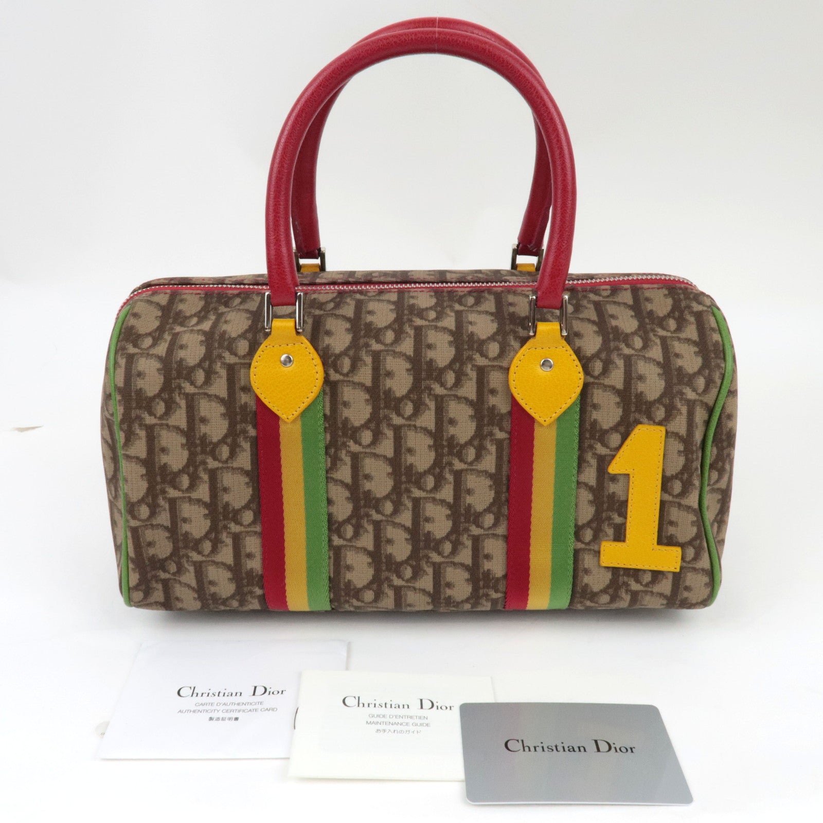 Christian Dior Trotter Rasta Handbag PVC Leather Beige Rasta Color