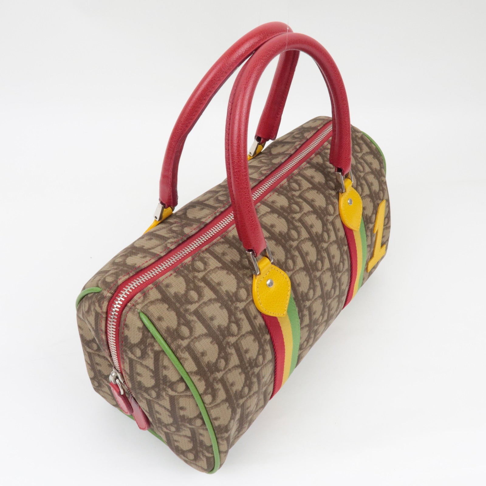 Christian Dior Trotter Rasta Handbag PVC Leather Beige Rasta Color