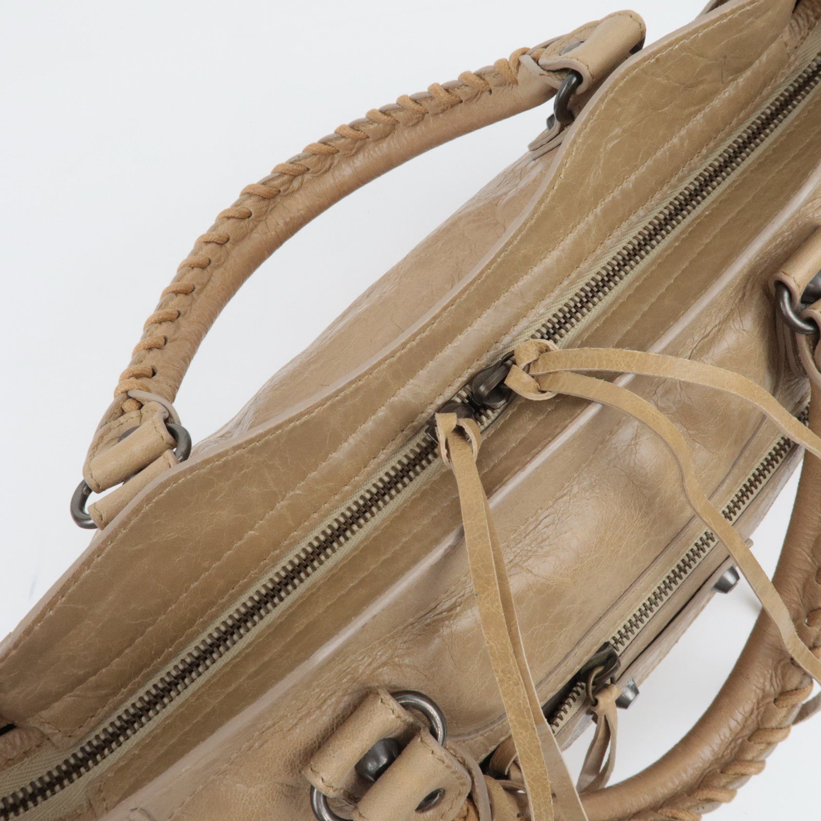 BALENCIAGA The City 2Way Handbag Leather Beige 115748  *Strap, Mirror