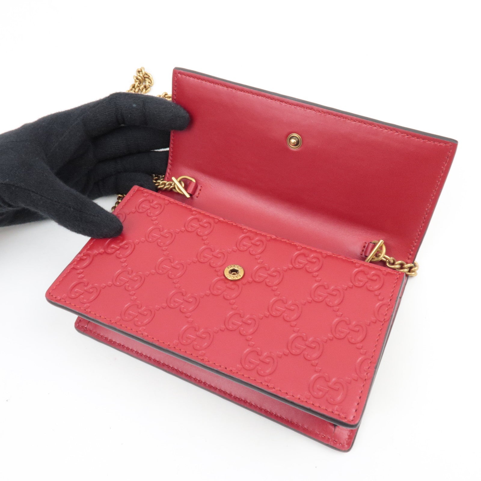 GUCCI Guccissima Cherry Chain Shoulder Bag Leather Red 481291 *Dust bag