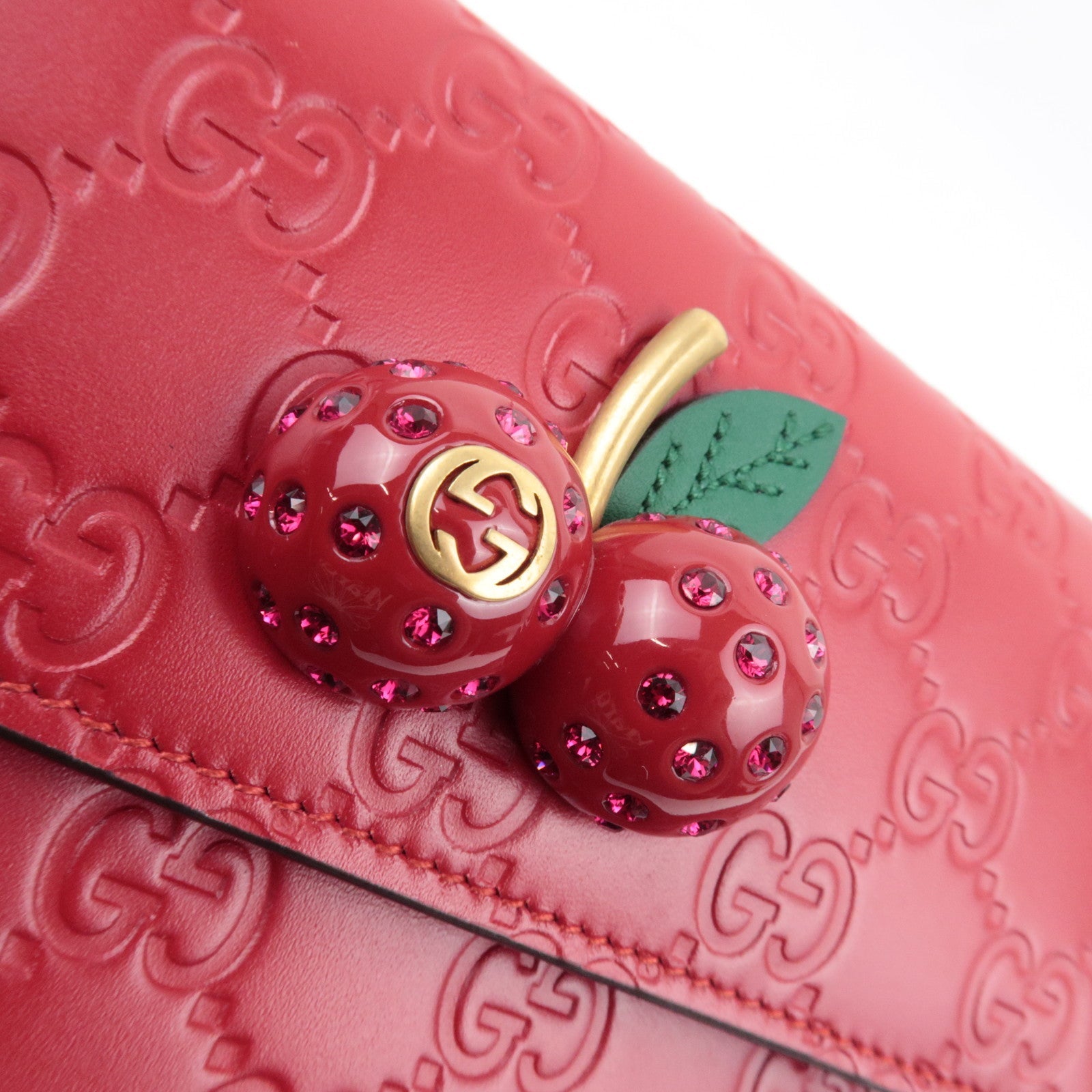 GUCCI Guccissima Cherry Chain Shoulder Bag Leather Red 481291 *Dust bag