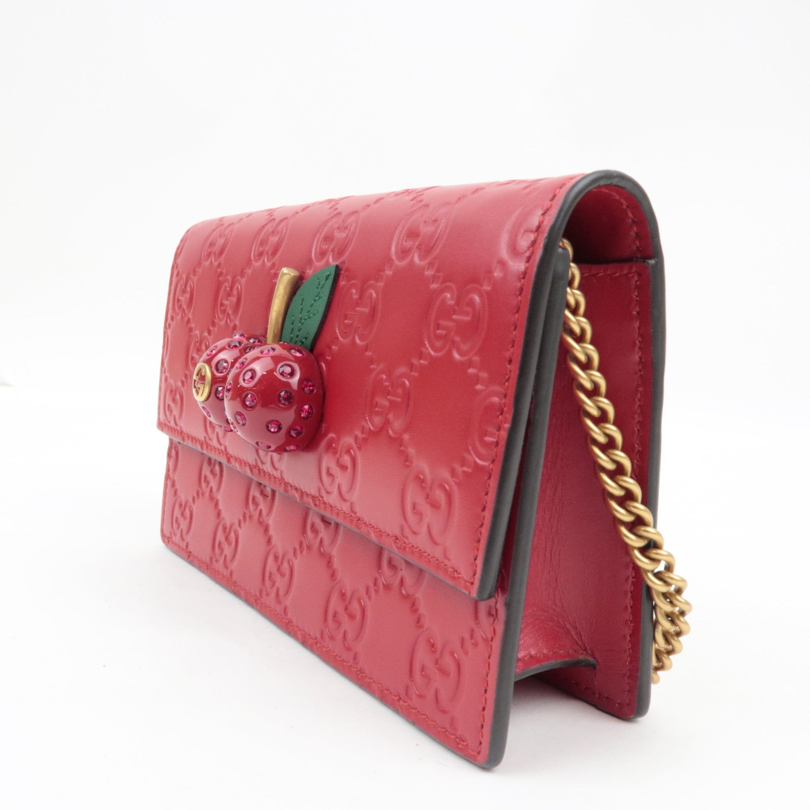 GUCCI Guccissima Cherry Chain Shoulder Bag Leather Red 481291 *Dust bag