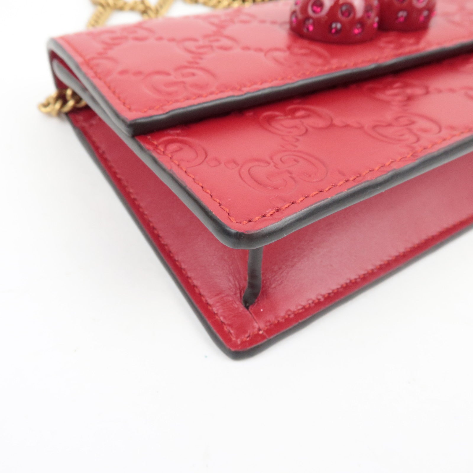 GUCCI Guccissima Cherry Chain Shoulder Bag Leather Red 481291 *Dust bag