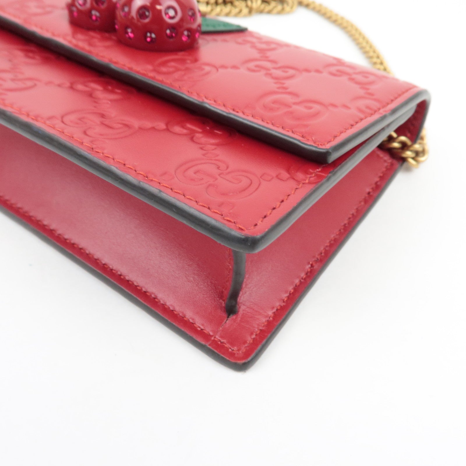 GUCCI Guccissima Cherry Chain Shoulder Bag Leather Red 481291 *Dust bag