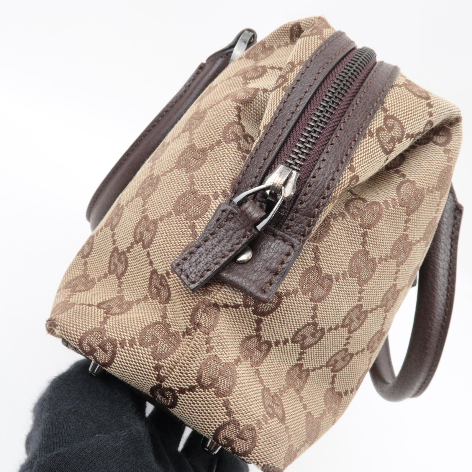 GUCCI Handbag GG Canvas Leather Beige Brown 113009