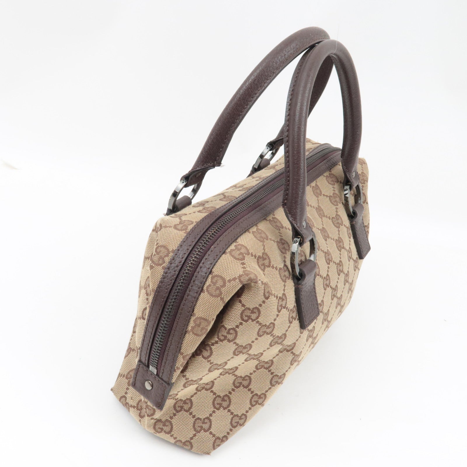 GUCCI Handbag GG Canvas Leather Beige Brown 113009