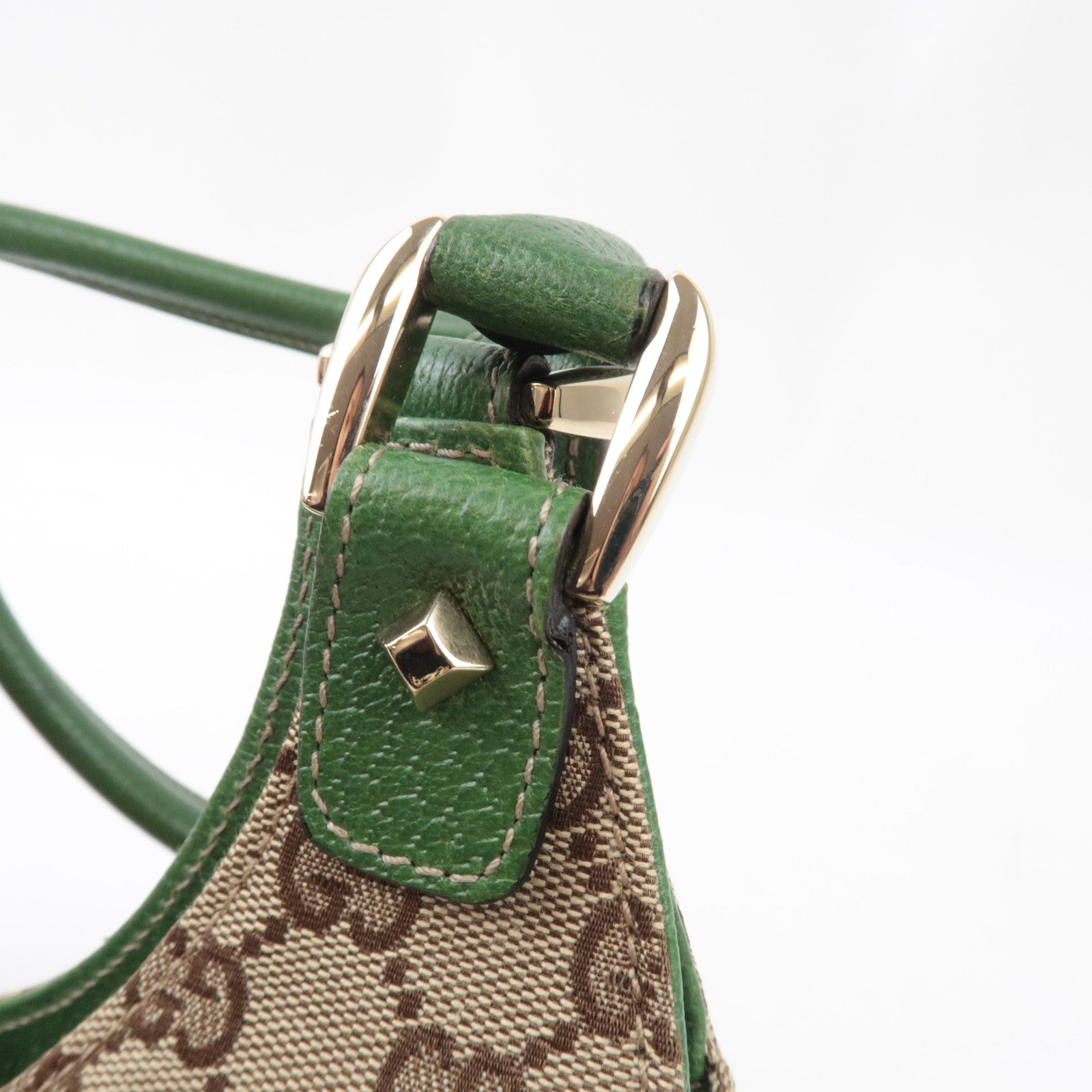 GUCCI New Jackie Schoudertas GG Canvas Leer Beige Groen 124407 