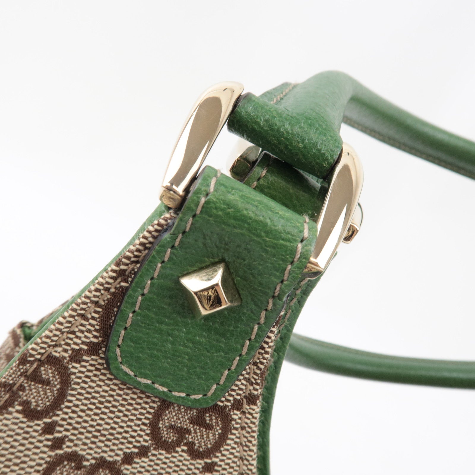 GUCCI New Jackie Schoudertas GG Canvas Leer Beige Groen 124407 