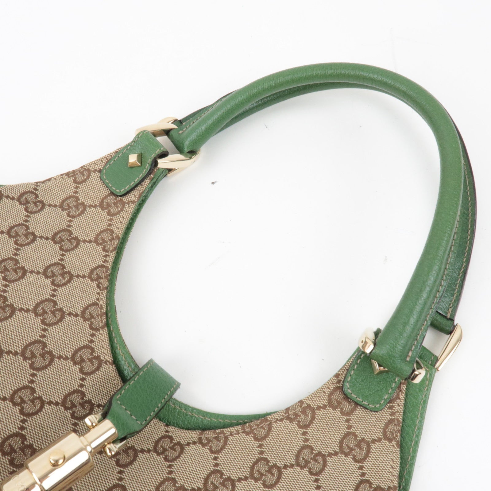 GUCCI New Jackie Schoudertas GG Canvas Leer Beige Groen 124407 