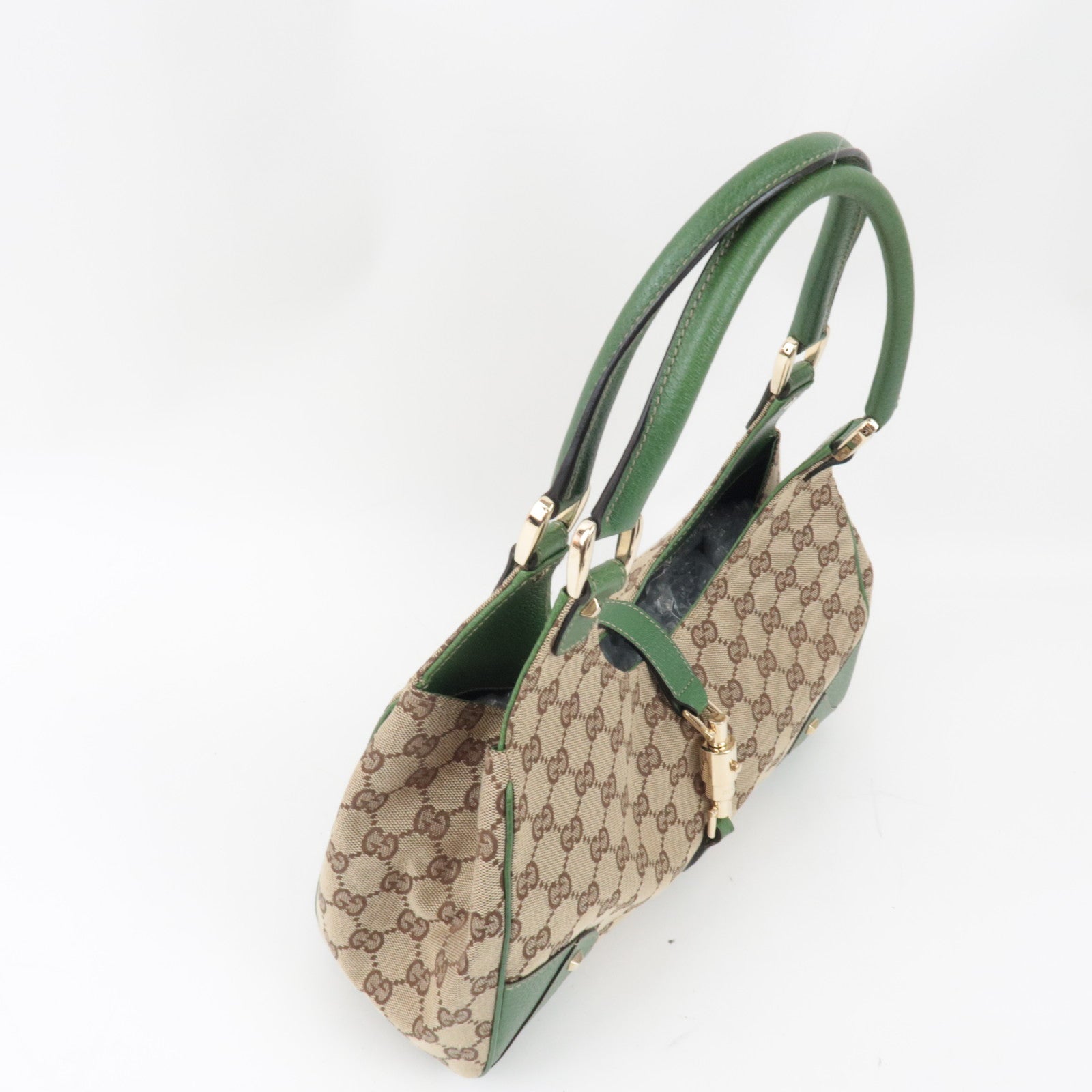 GUCCI New Jackie Schoudertas GG Canvas Leer Beige Groen 124407 