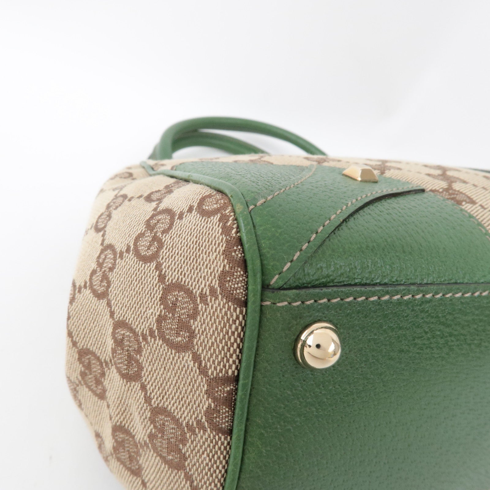 GUCCI New Jackie Schoudertas GG Canvas Leer Beige Groen 124407 