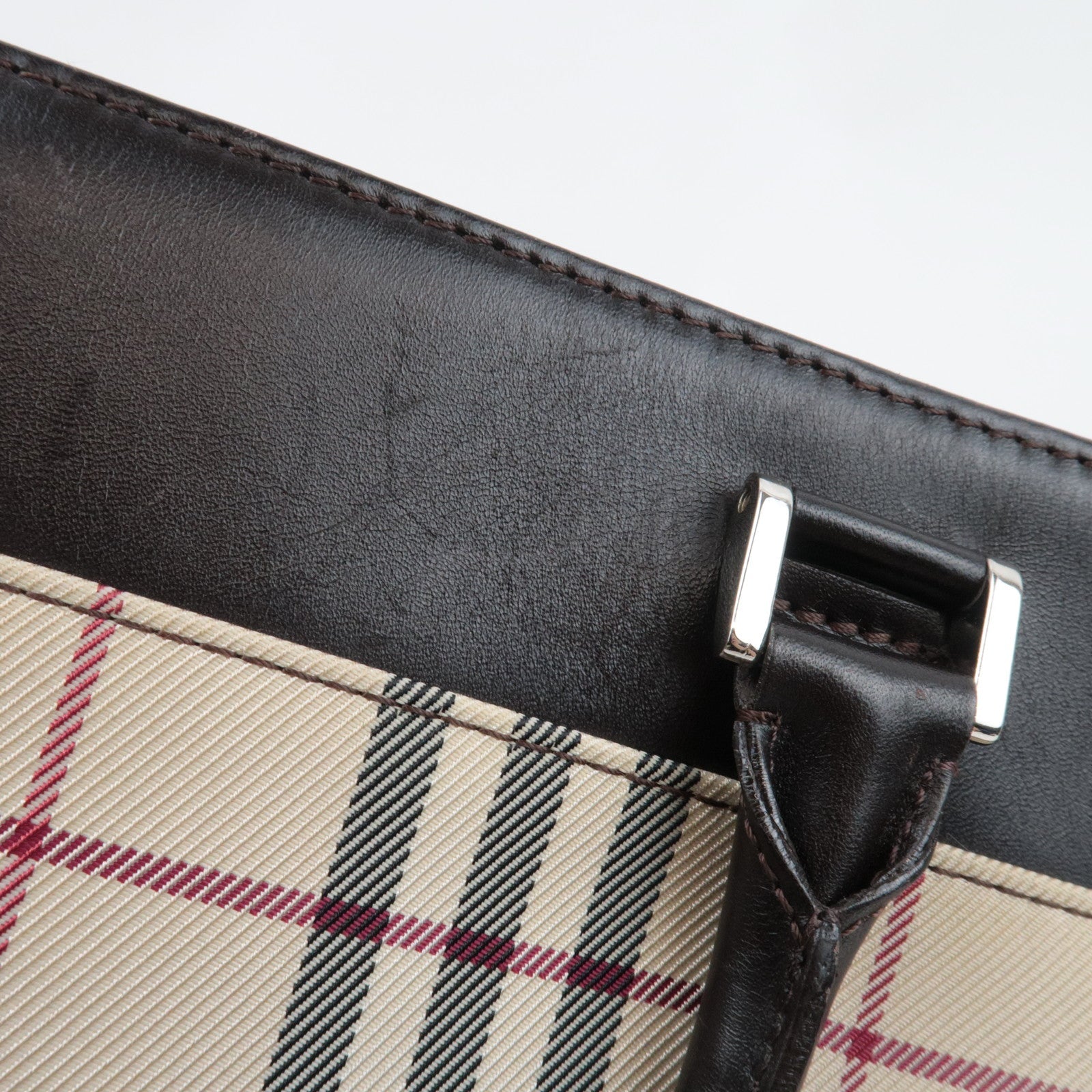 BURBERRY Nova Plaid Handbag Canvas Leather Beige Brown