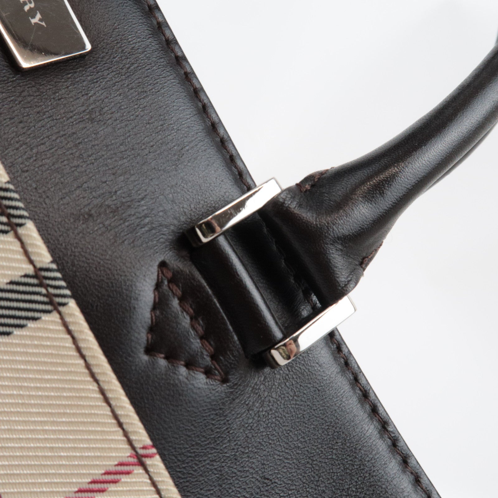 BURBERRY Nova Plaid Handbag Canvas Leather Beige Brown