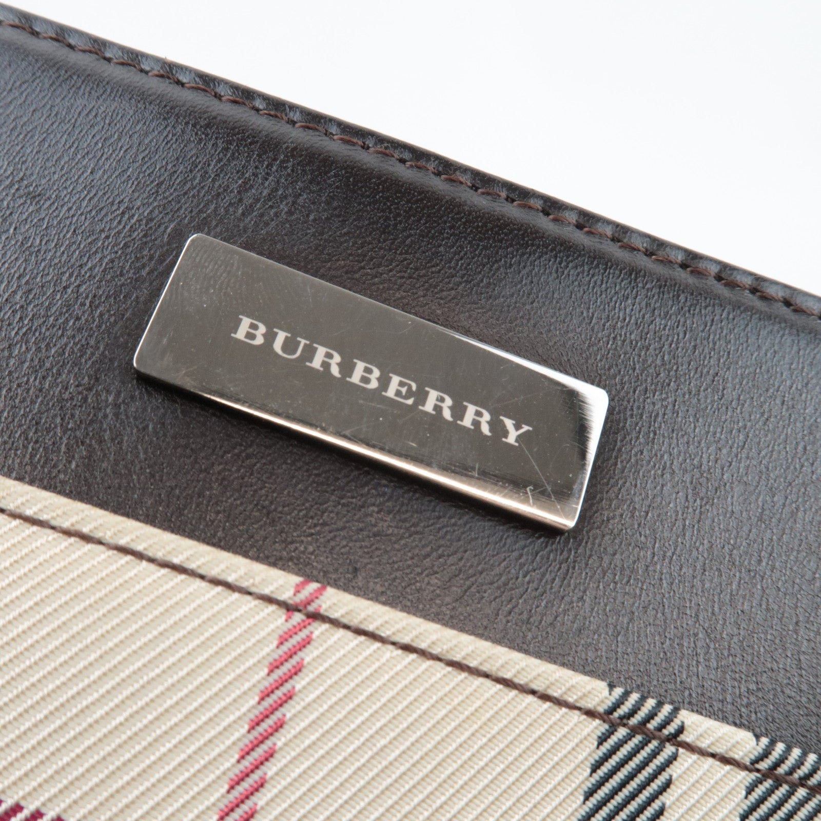 BURBERRY Nova Plaid Handbag Canvas Leather Beige Brown