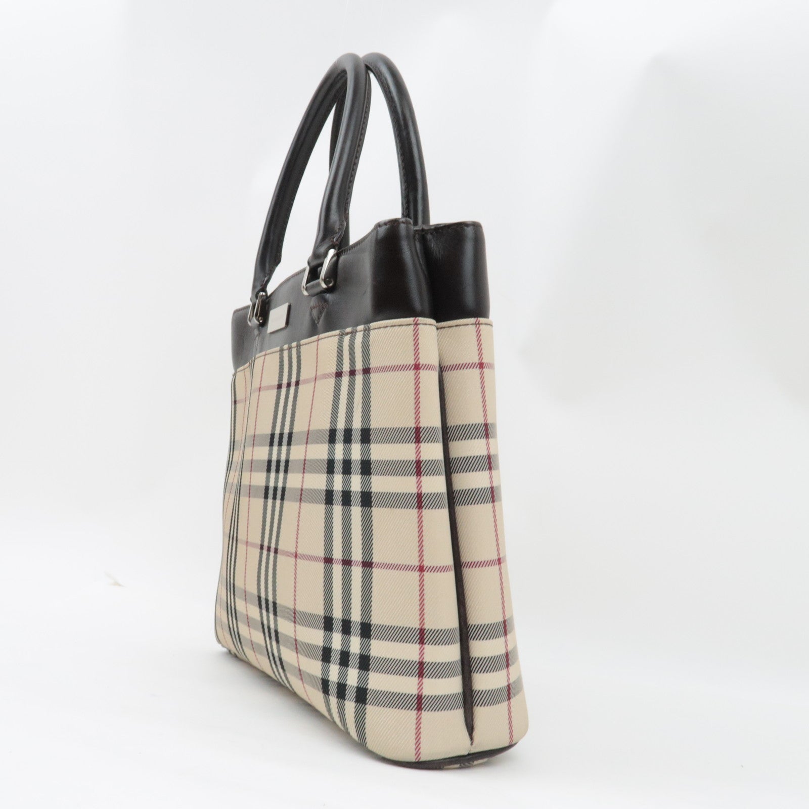 BURBERRY Nova Plaid Handbag Canvas Leather Beige Brown