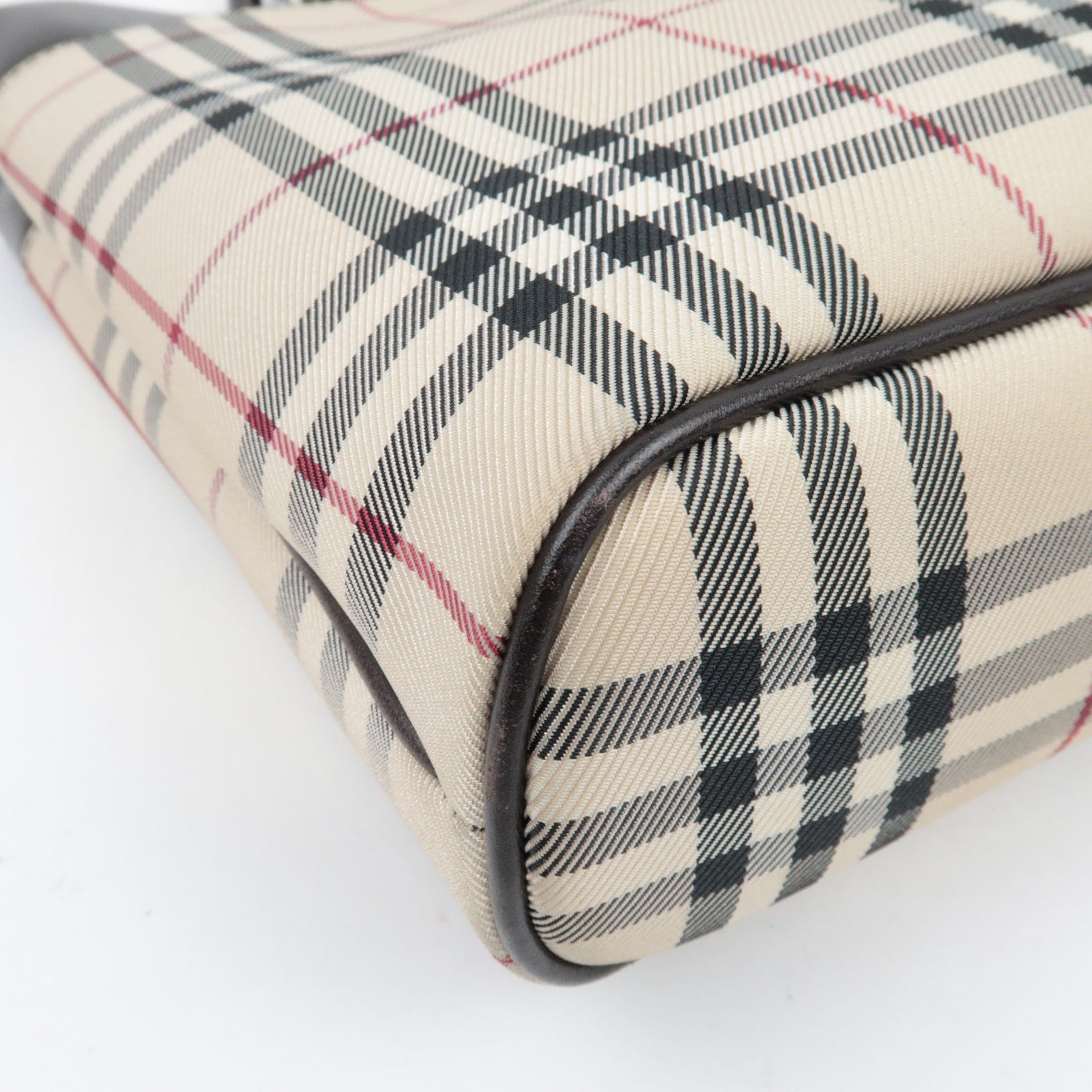 BURBERRY Nova Plaid Handbag Canvas Leather Beige Brown