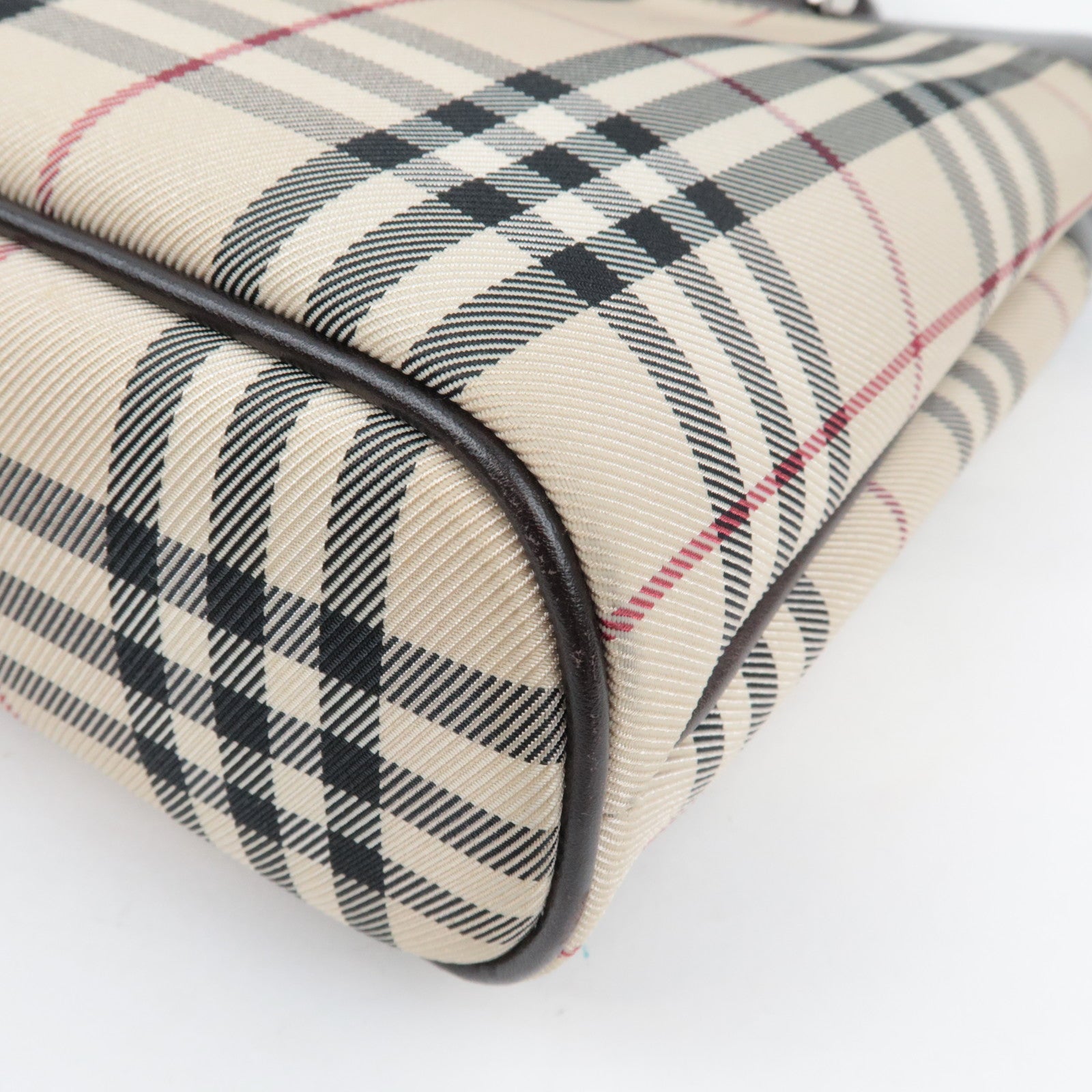 BURBERRY Nova Plaid Handbag Canvas Leather Beige Brown