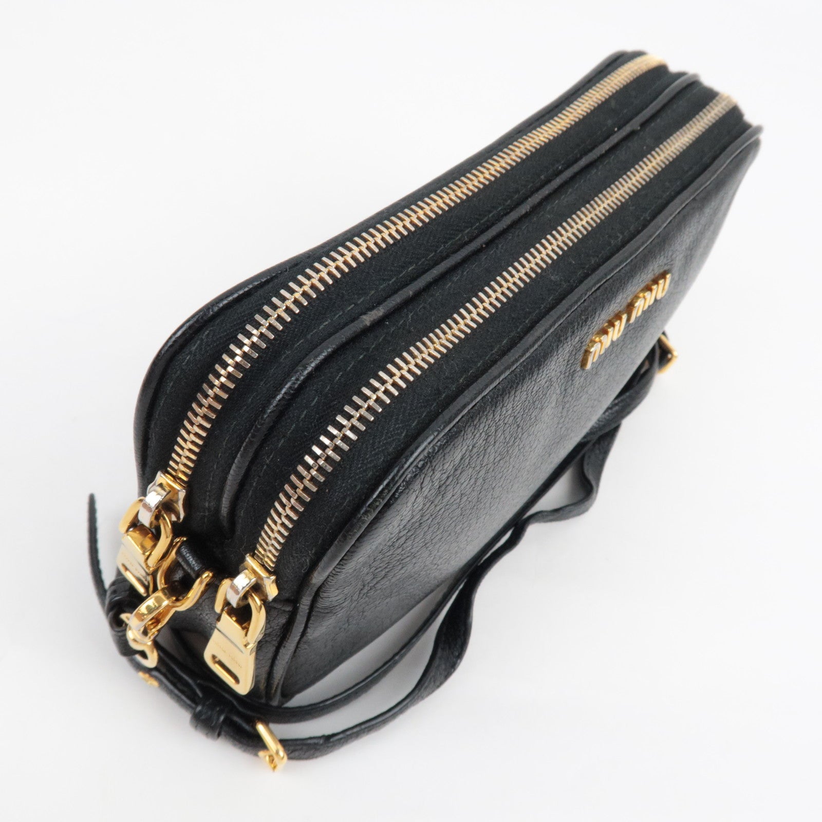 MIU MIU Shoulder Bag Pouch Leather Black 5ZH011 *Box, Strap, Guarantee card