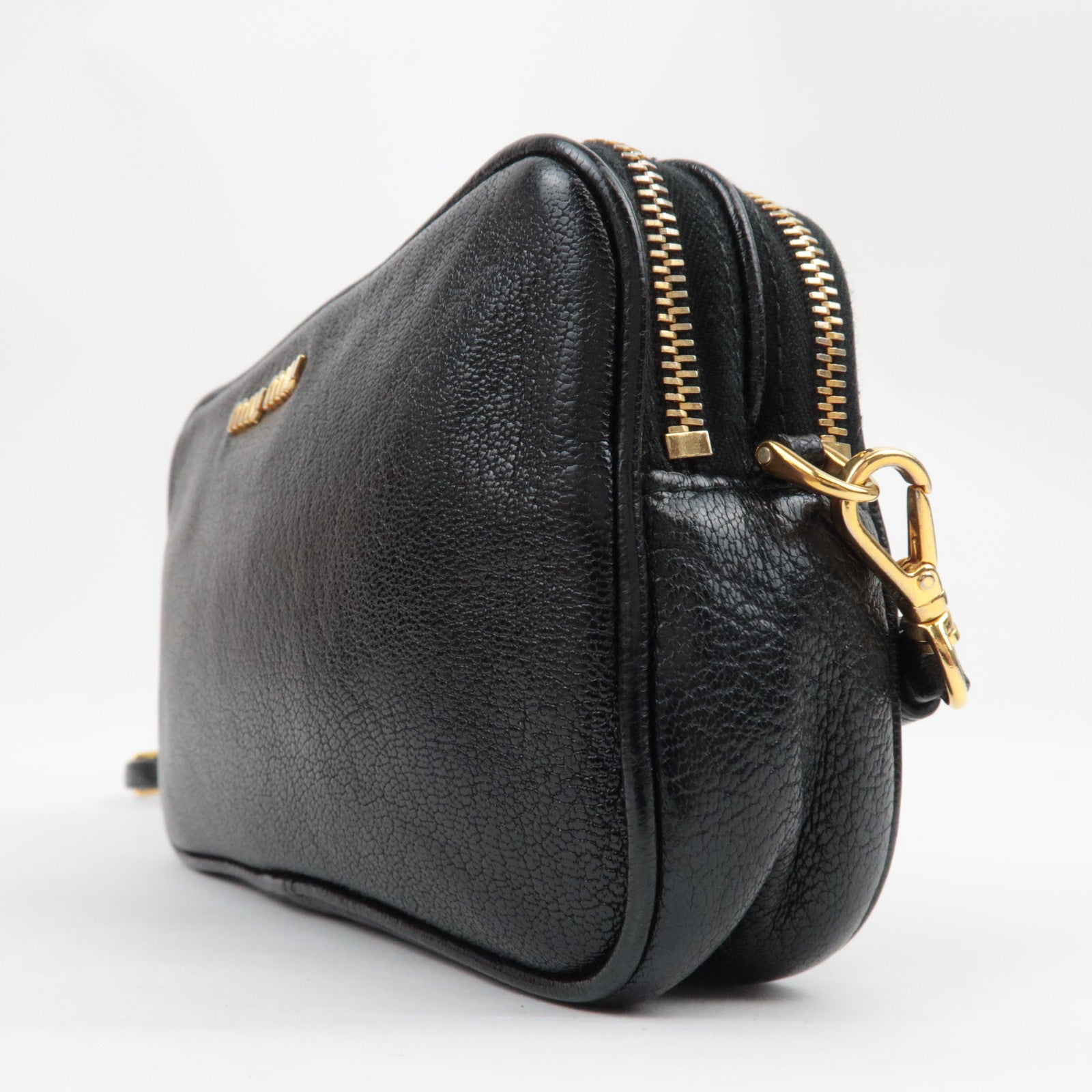 MIU MIU Shoulder Bag Pouch Leather Black 5ZH011 *Box, Strap, Guarantee card