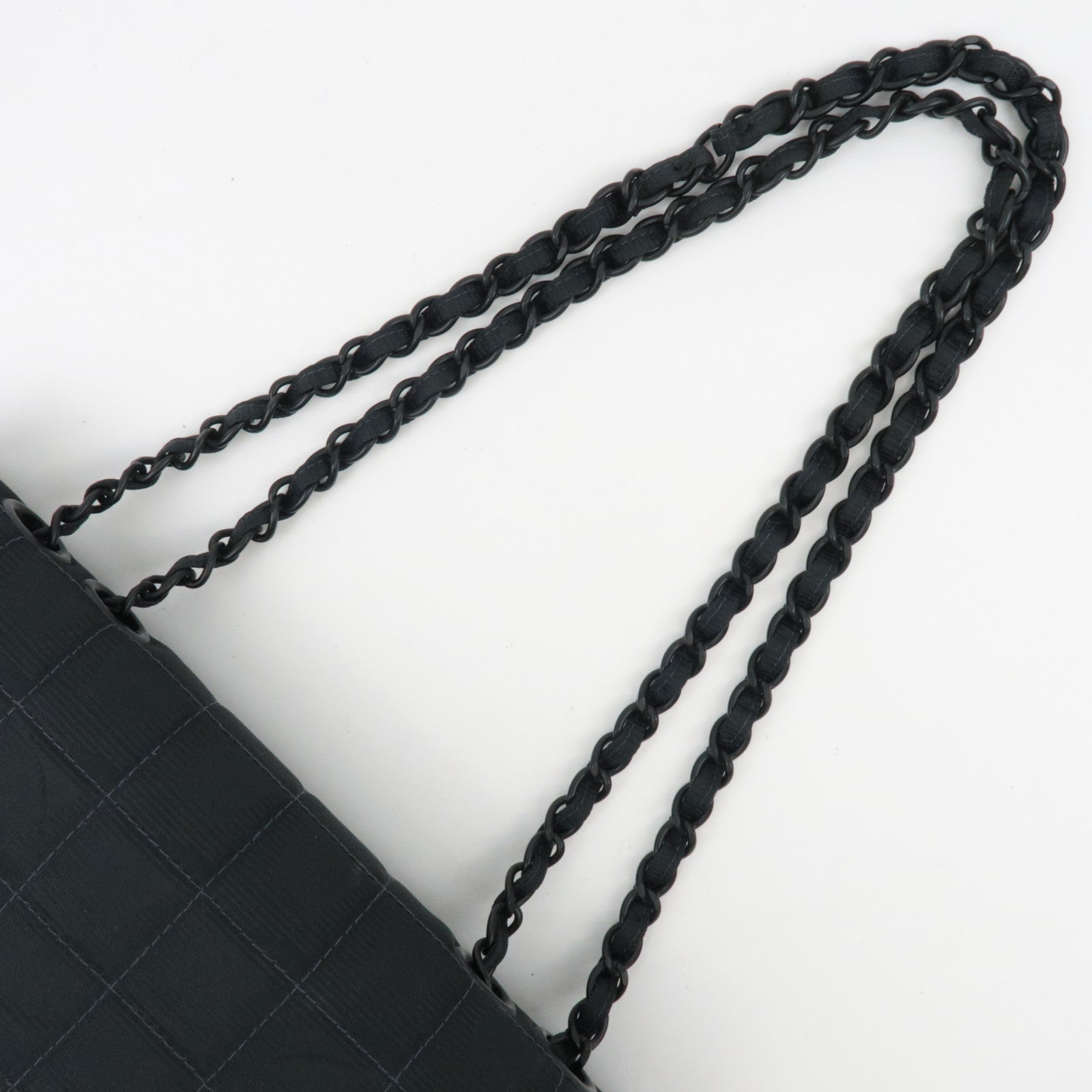 CHANEL New Travel Line Dubbele Ketting Schoudertas Nylon Jacquard Zwart *G kaart 