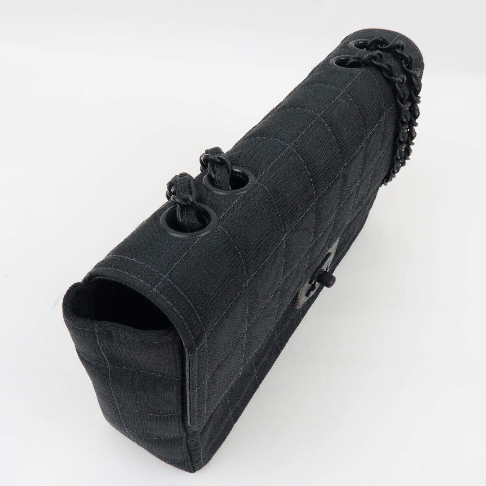 CHANEL New Travel Line Dubbele Ketting Schoudertas Nylon Jacquard Zwart *G kaart 