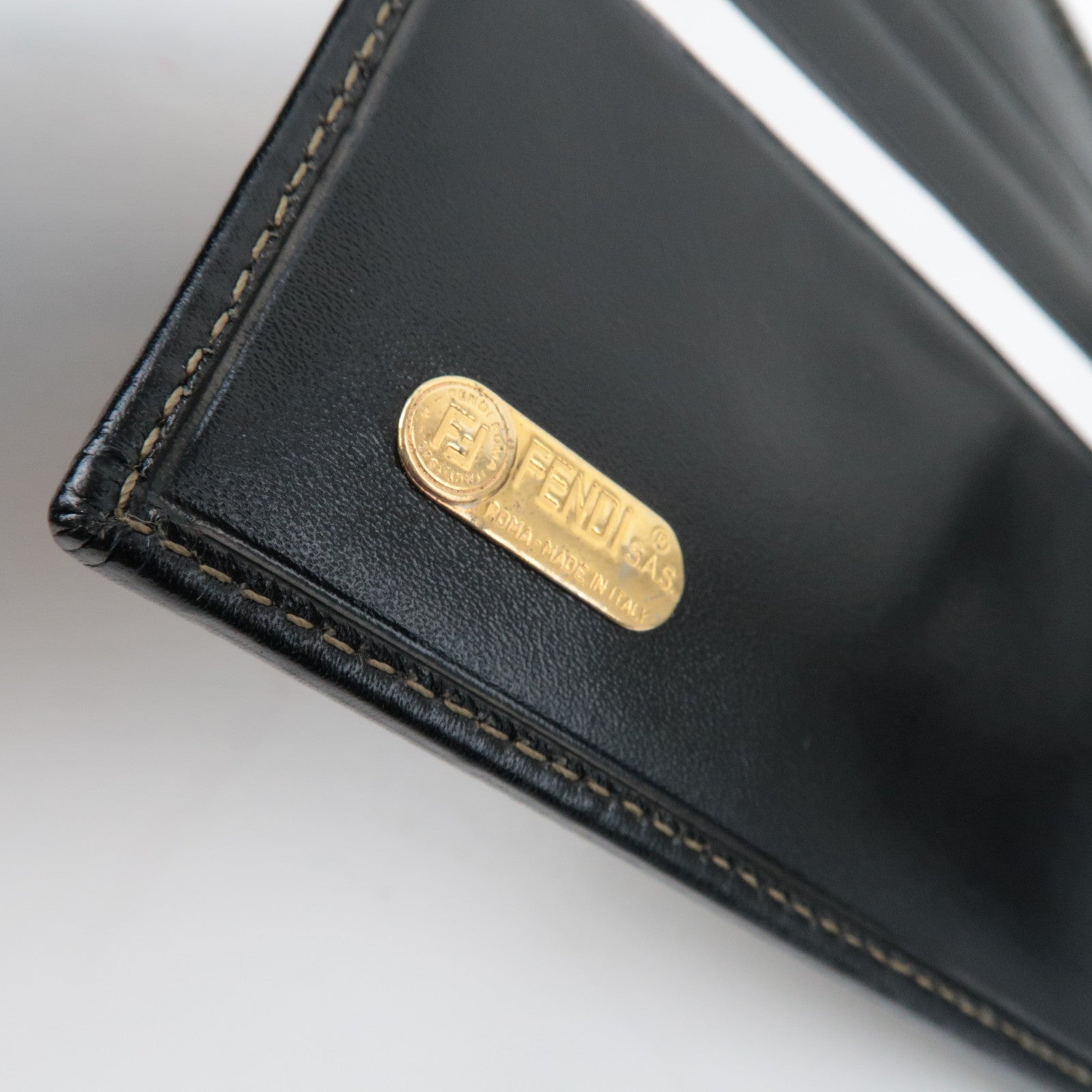 FENDI Pequin Bi-Fold Wallet PVC Leather Khaki Black 01695 *Box