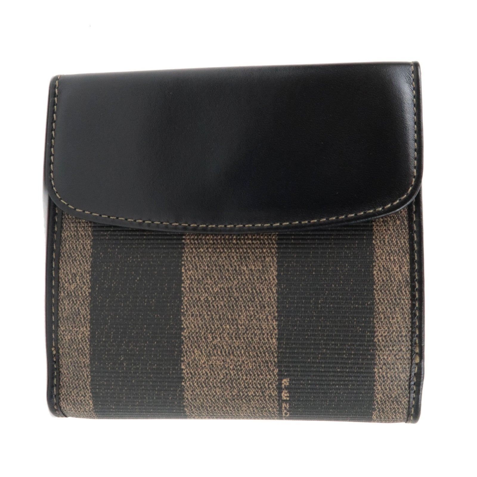 FENDI Pequin Bi-Fold Wallet PVC Leather Khaki Black 01695 *Box