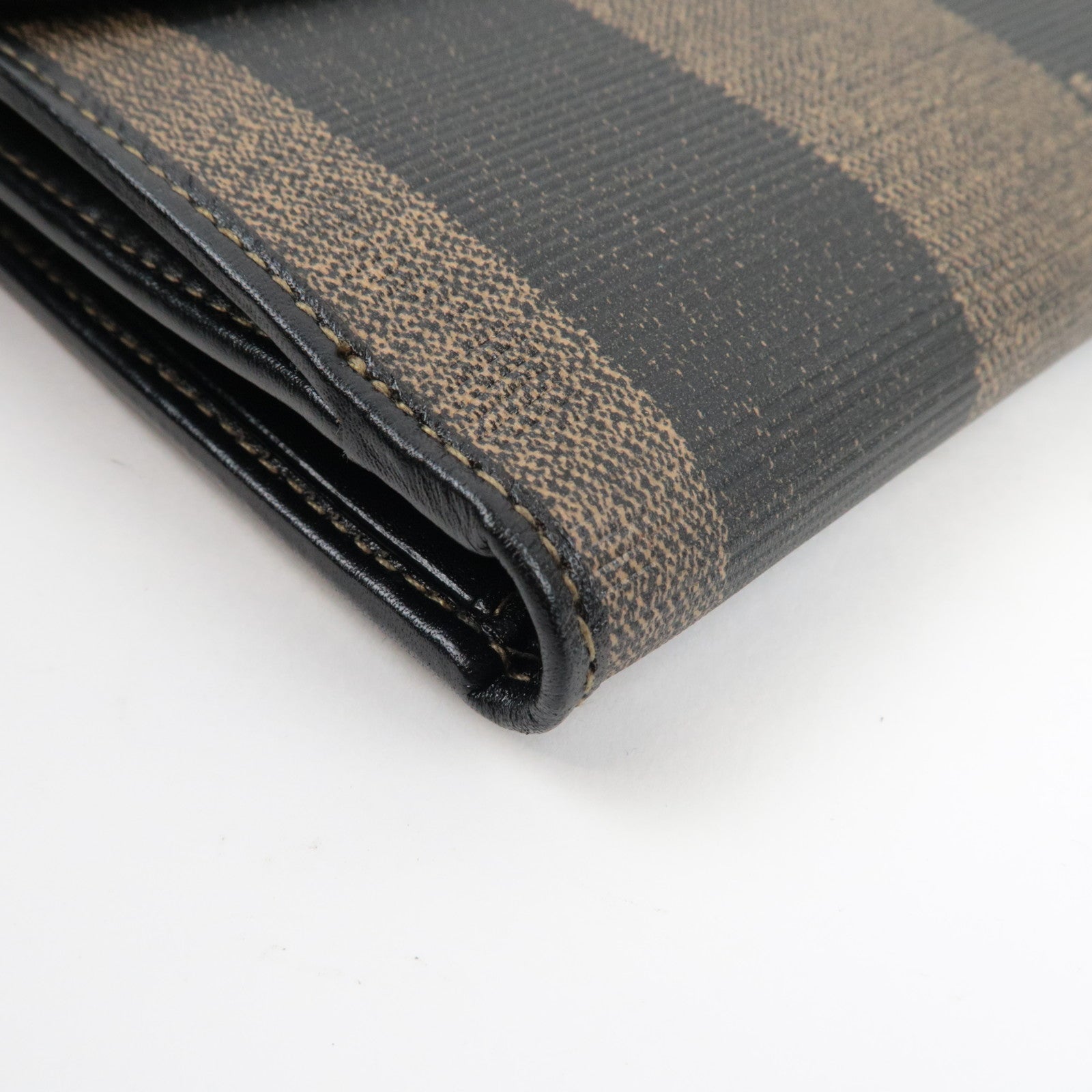 FENDI Pequin Bi-Fold Wallet PVC Leather Khaki Black 01695 *Box