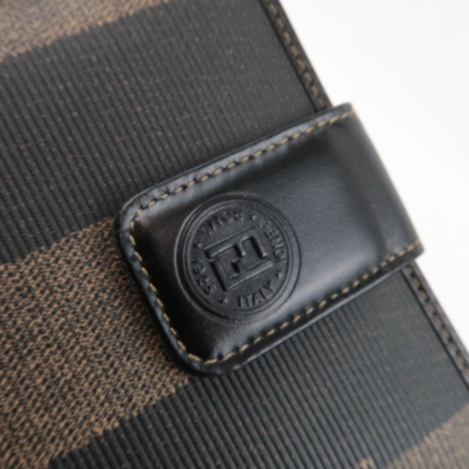 FENDI Pequin Bi-Fold Wallet PVC Leather Khaki Black 01695 *Box