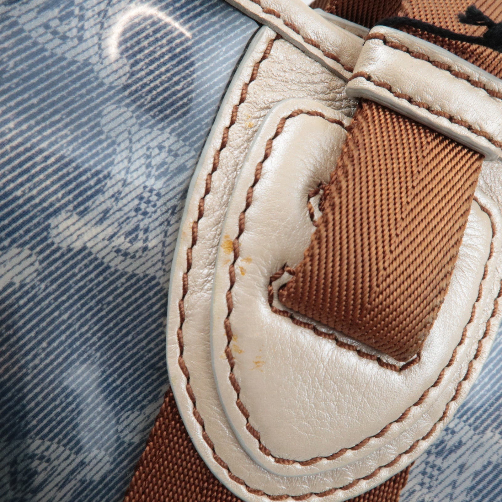 CELINE Macadam Tote Bag Vinyl Canvas Leer Helder Blauw Bruin *Pouch 