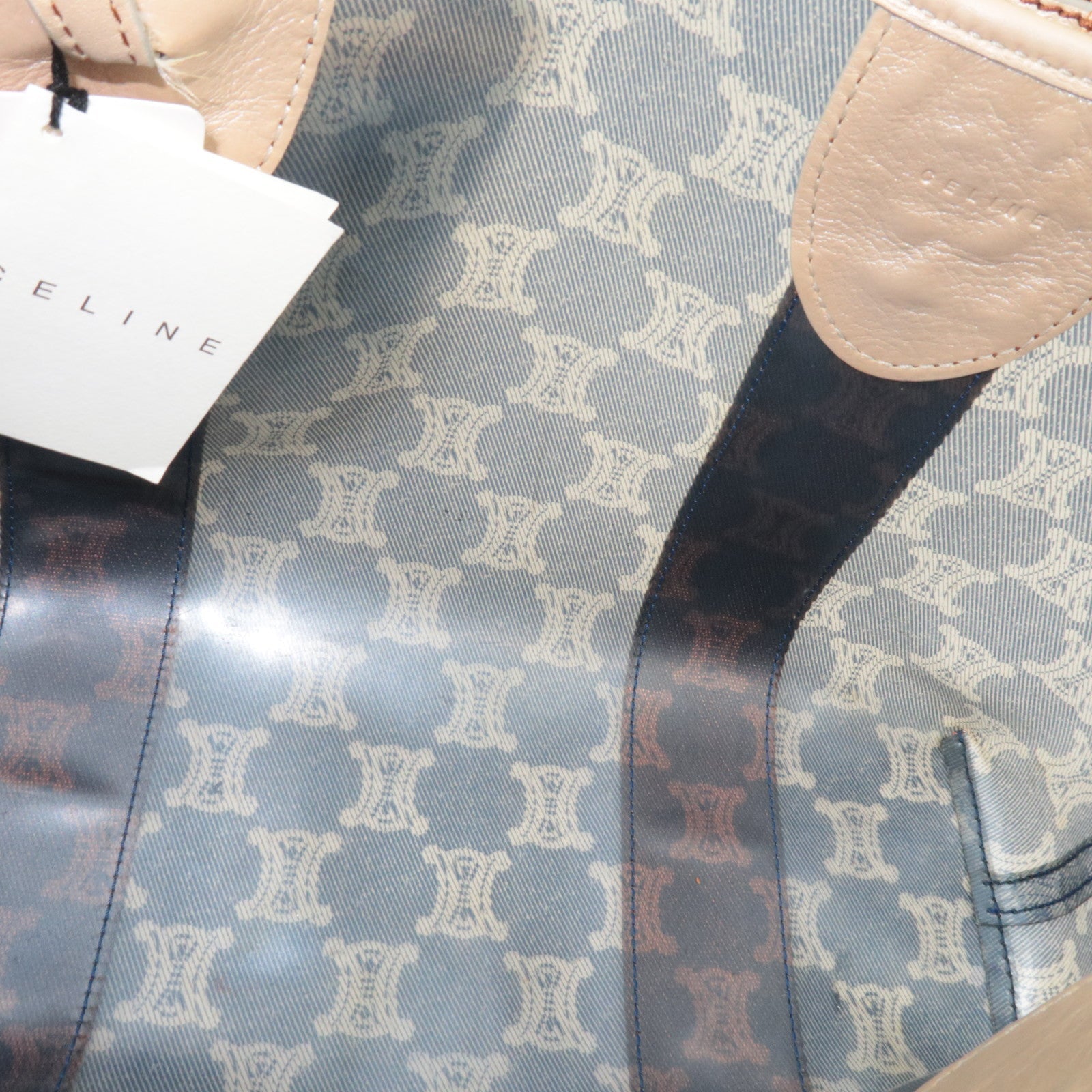 CELINE Macadam Tote Bag Vinyl Canvas Leer Helder Blauw Bruin *Pouch 