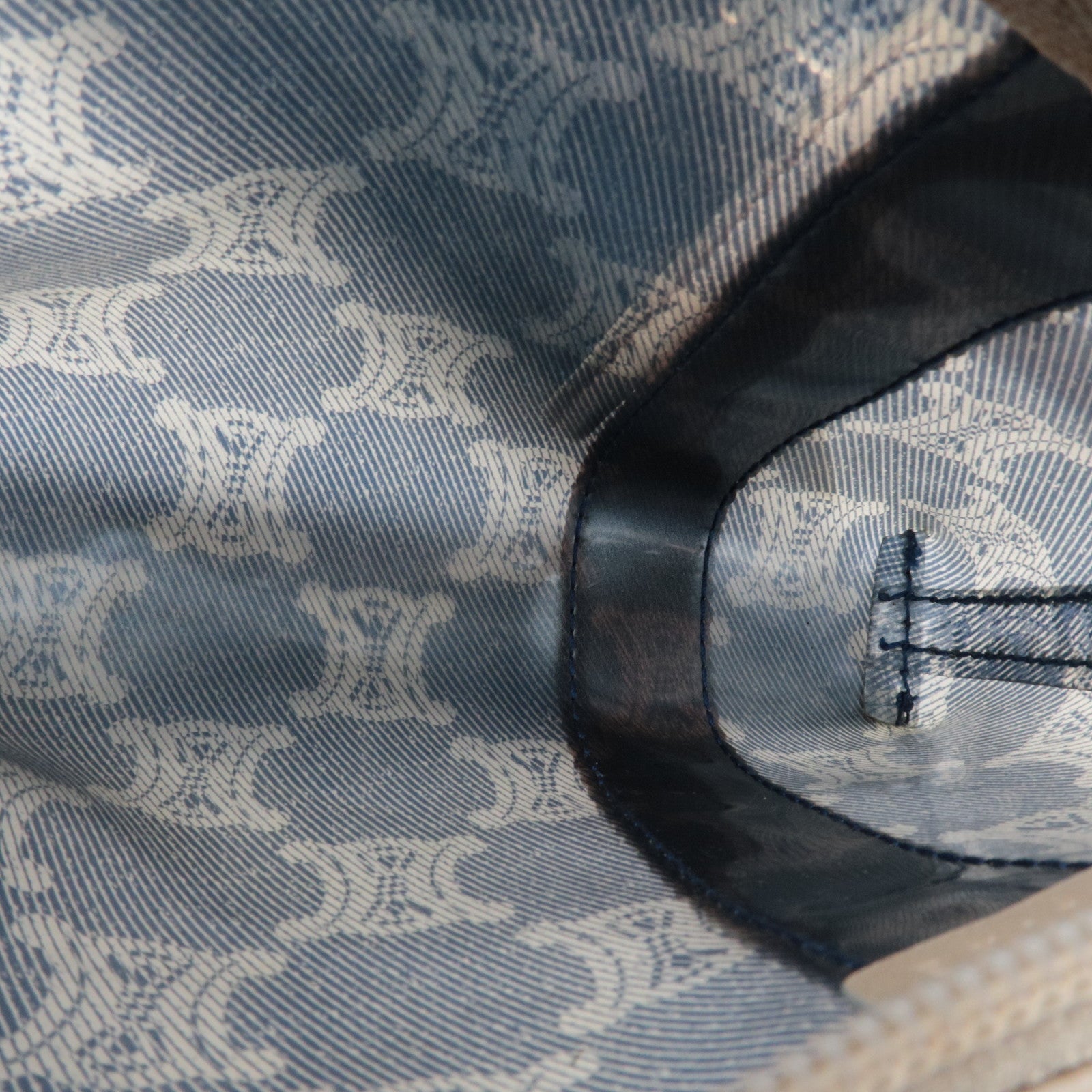 CELINE Macadam Tote Bag Vinyl Canvas Leer Helder Blauw Bruin *Pouch 