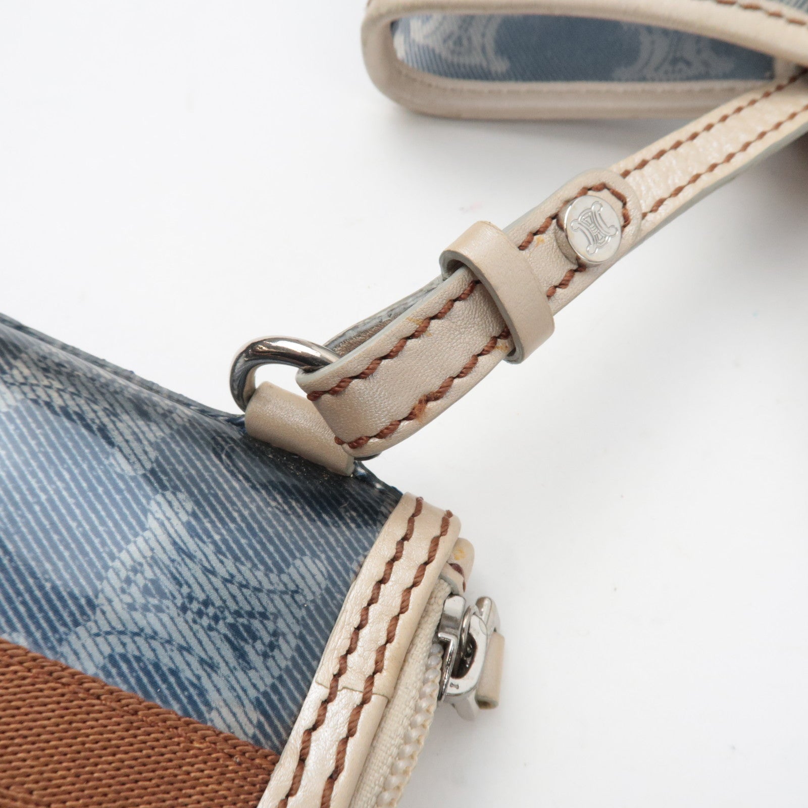 CELINE Macadam Tote Bag Vinyl Canvas Leer Helder Blauw Bruin *Pouch 