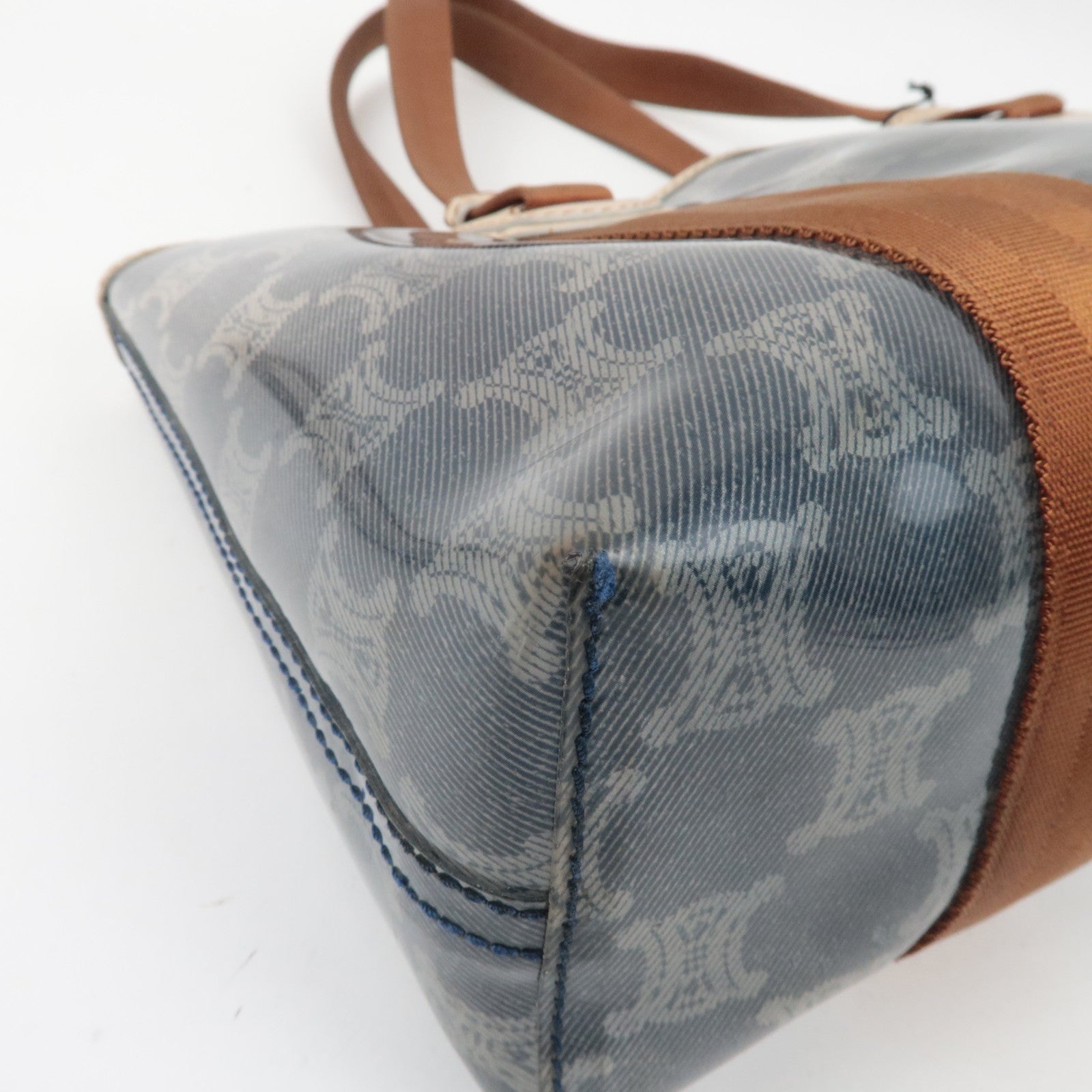 CELINE Macadam Tote Bag Vinyl Canvas Leer Helder Blauw Bruin *Pouch 