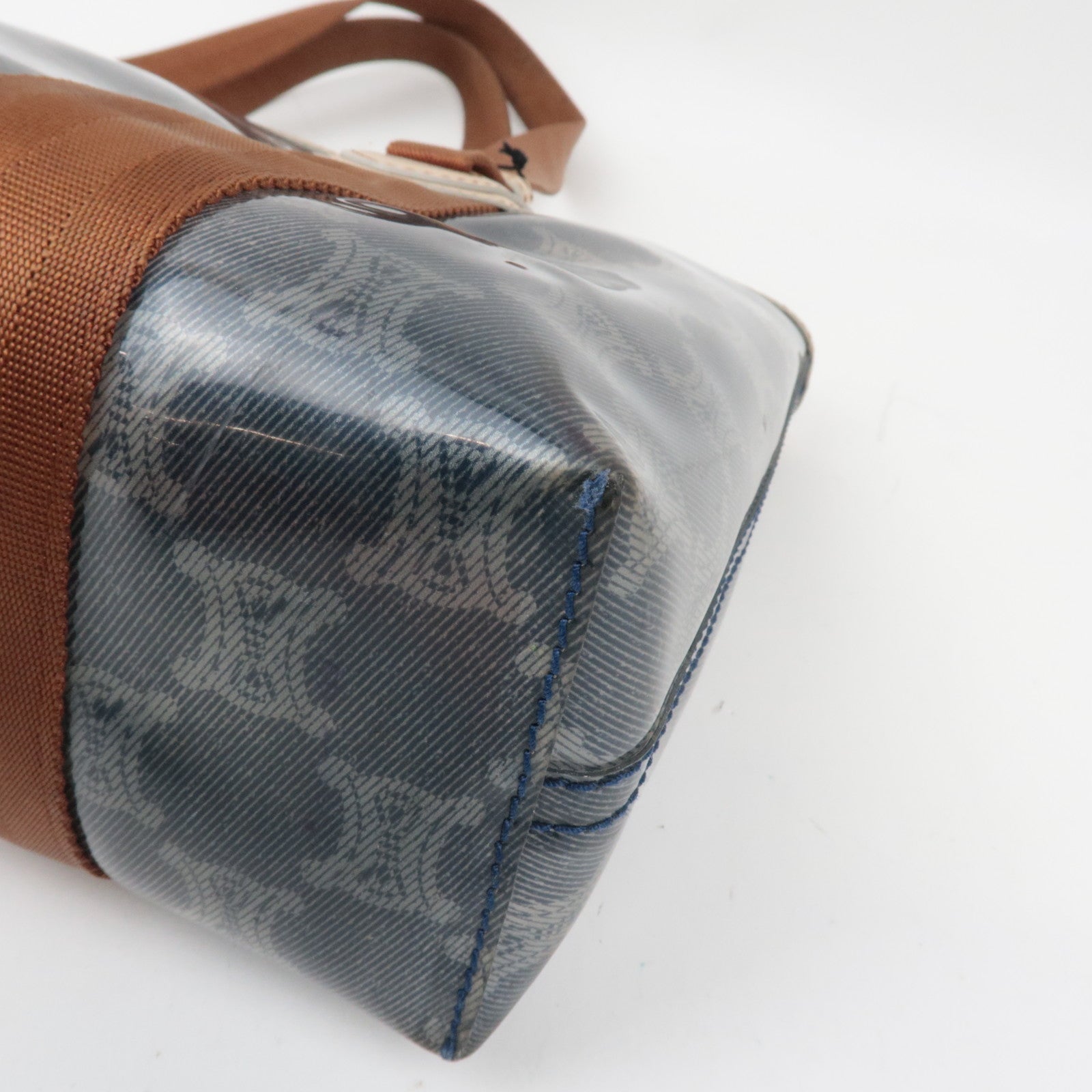 CELINE Macadam Tote Bag Vinyl Canvas Leer Helder Blauw Bruin *Pouch 