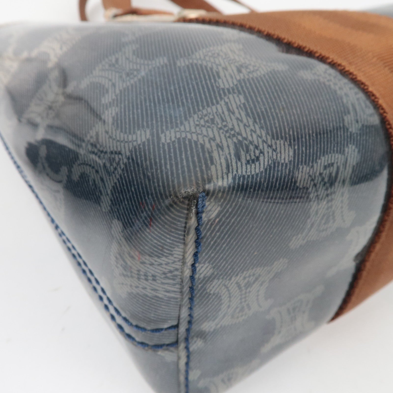 CELINE Macadam Tote Bag Vinyl Canvas Leer Helder Blauw Bruin *Pouch 