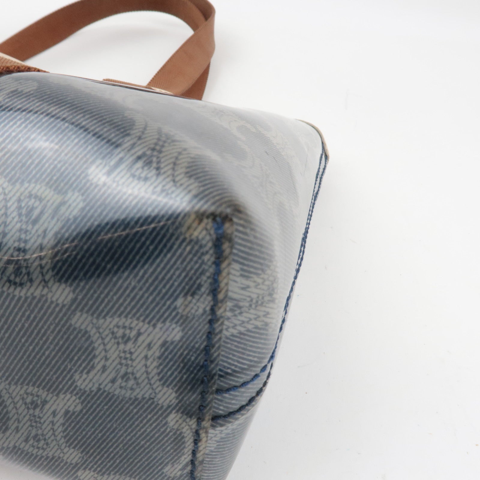 CELINE Macadam Tote Bag Vinyl Canvas Leer Helder Blauw Bruin *Pouch 