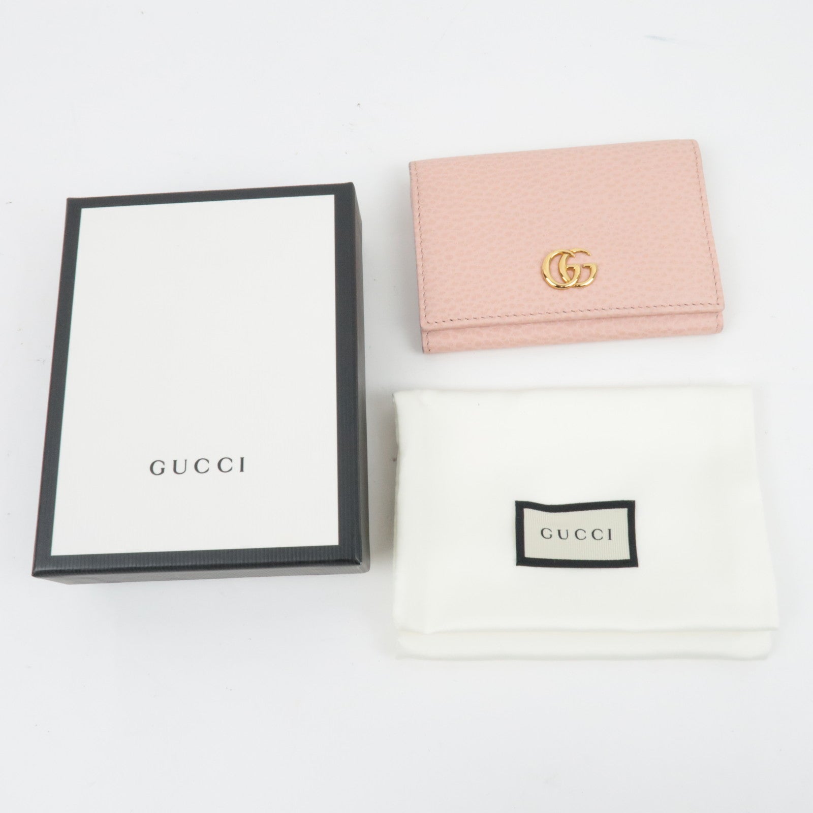 GUCCI Interlocking G Card Case Business Card Holder Leather Pink Black 474748 *Box, Dust bag