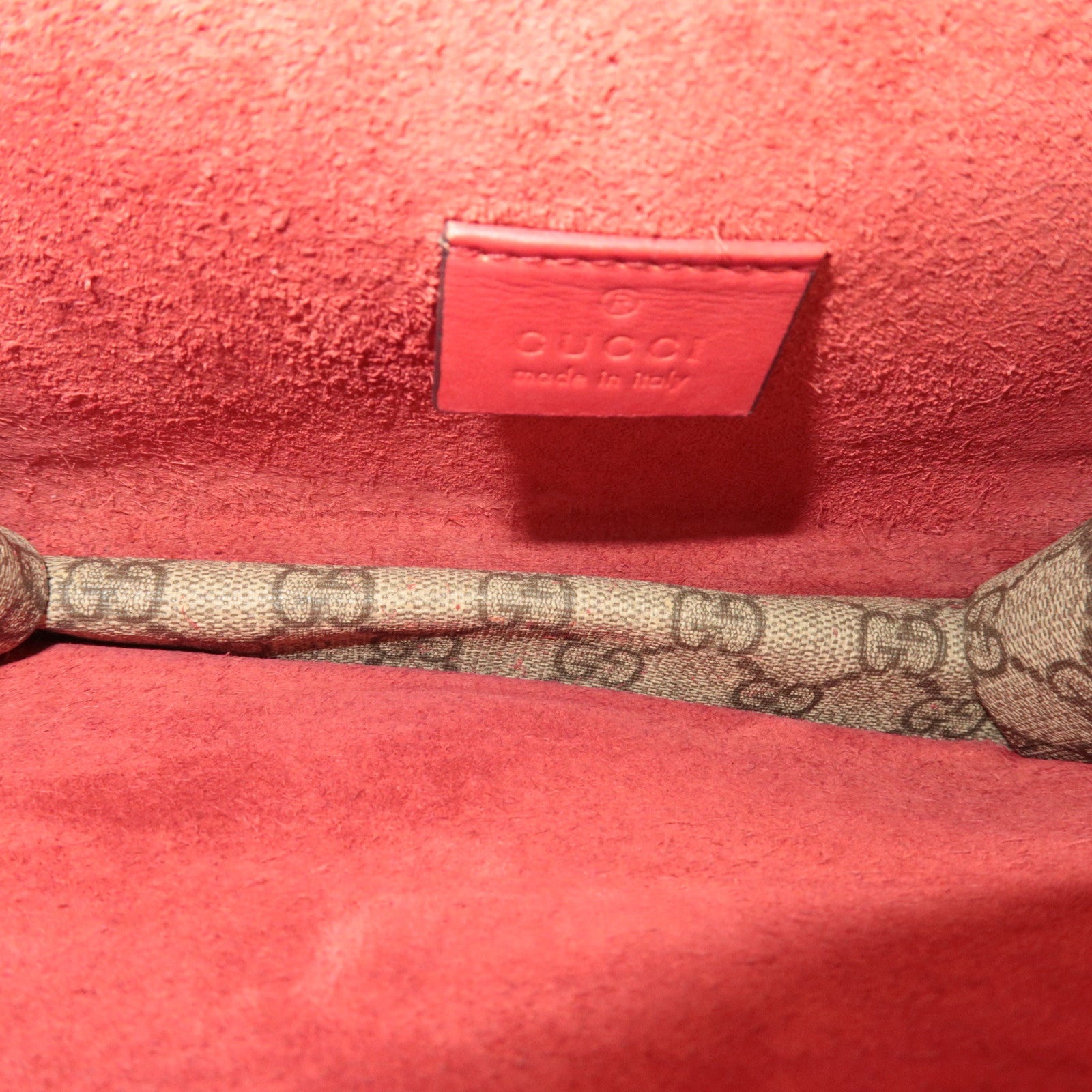 GUCCI Dionysus Double Chain Shoulder Bag GG Supreme Suede Beige Red 421970