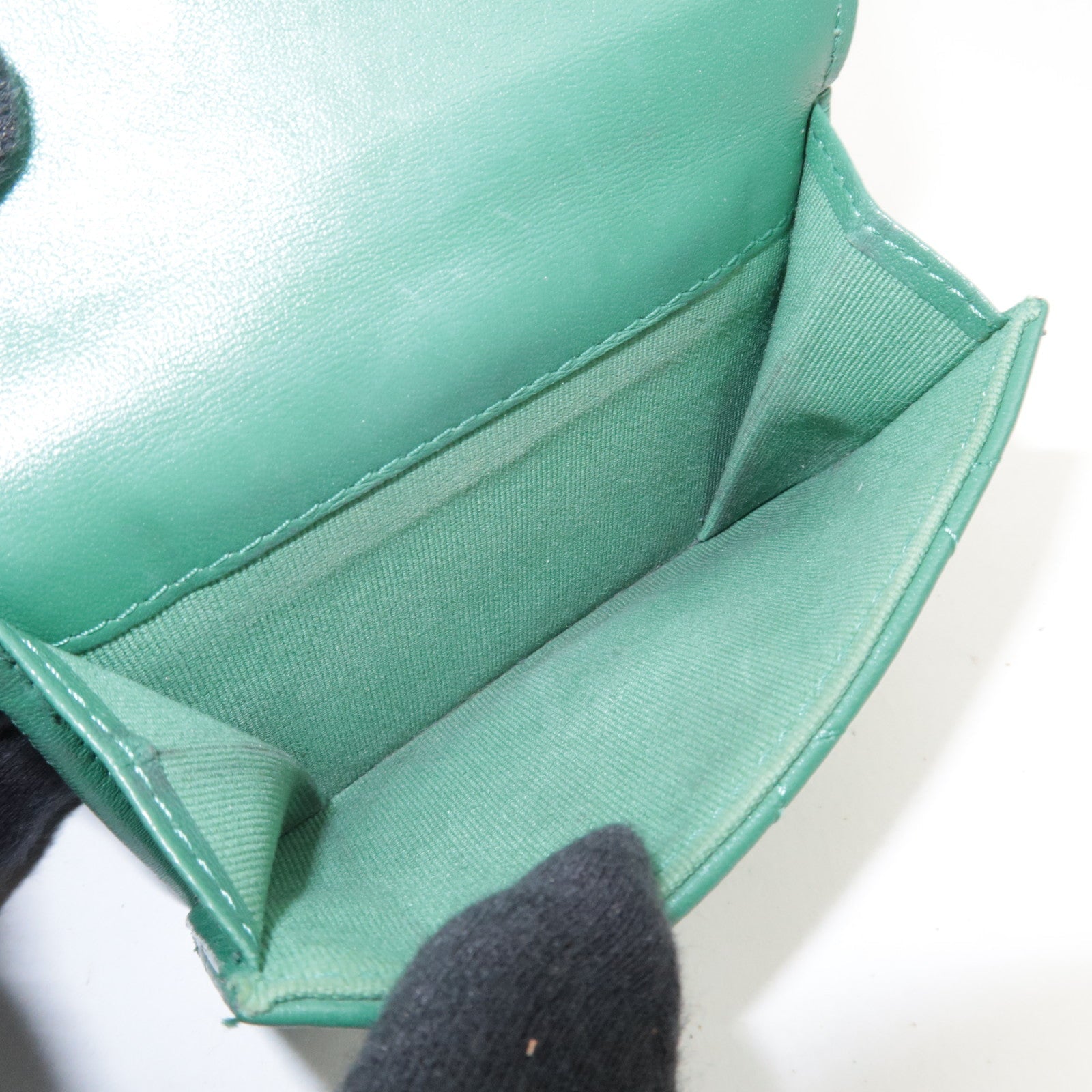 CHANEL Coco Mark Small Flap Wallet Tri-Fold Wallet Lambskin Green LHX2C090 *Box, Dust bag