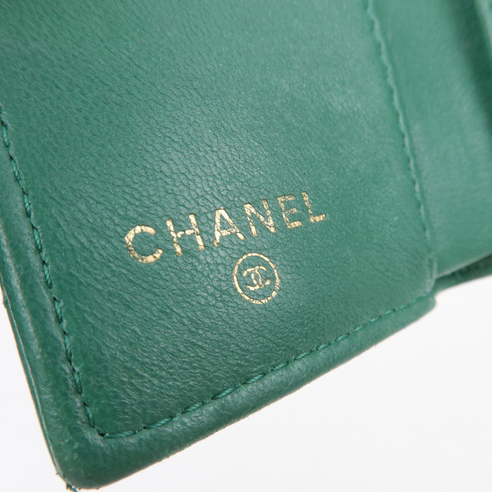 CHANEL Coco Mark Small Flap Wallet Tri-Fold Wallet Lambskin Green LHX2C090 *Box, Dust bag