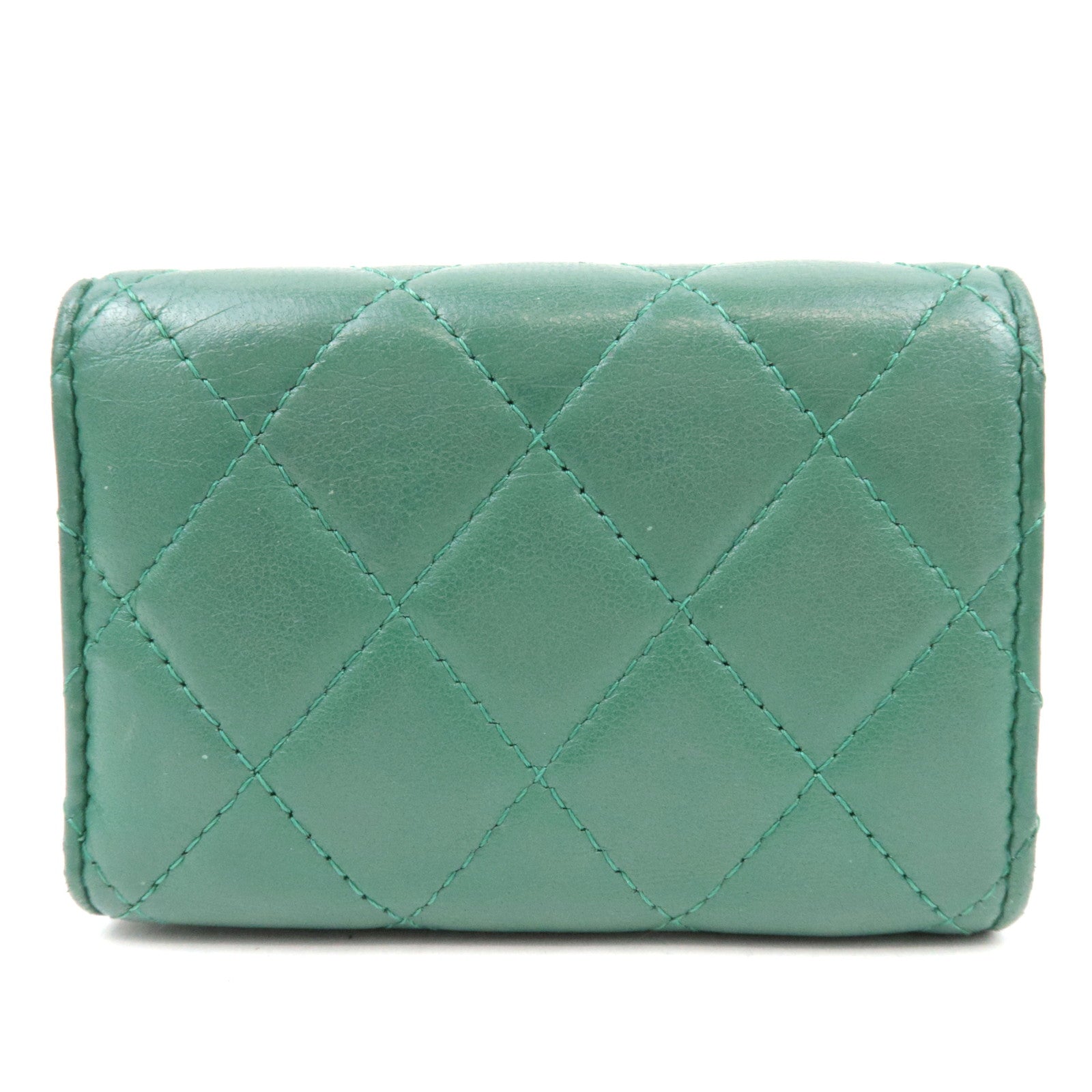CHANEL Coco Mark Small Flap Wallet Tri-Fold Wallet Lambskin Green LHX2C090 *Box, Dust bag