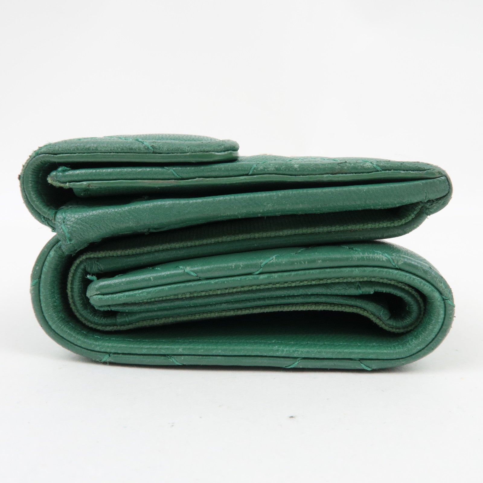 CHANEL Coco Mark Small Flap Wallet Tri-Fold Wallet Lambskin Green LHX2C090 *Box, Dust bag