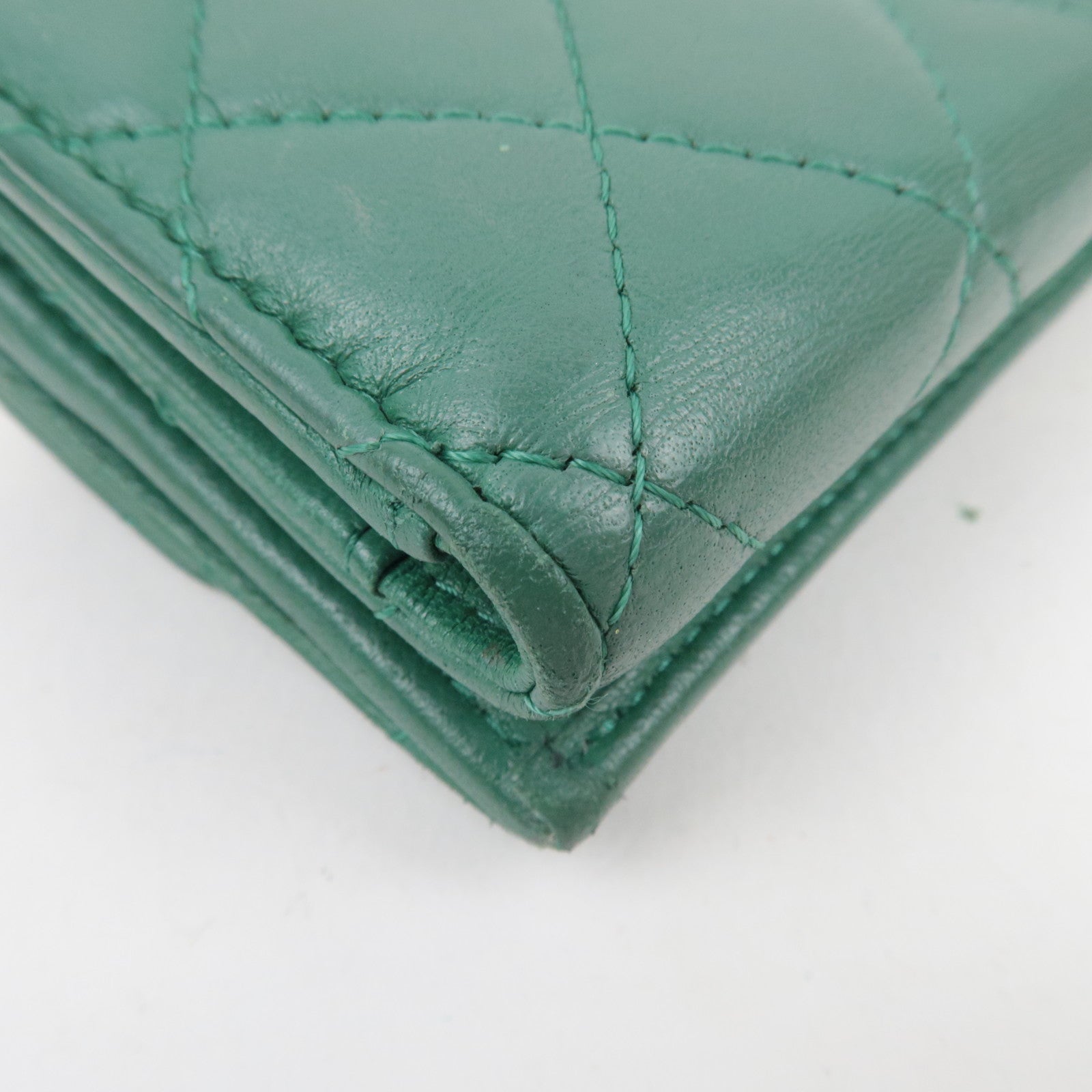 CHANEL Coco Mark Small Flap Wallet Tri-Fold Wallet Lambskin Green LHX2C090 *Box, Dust bag