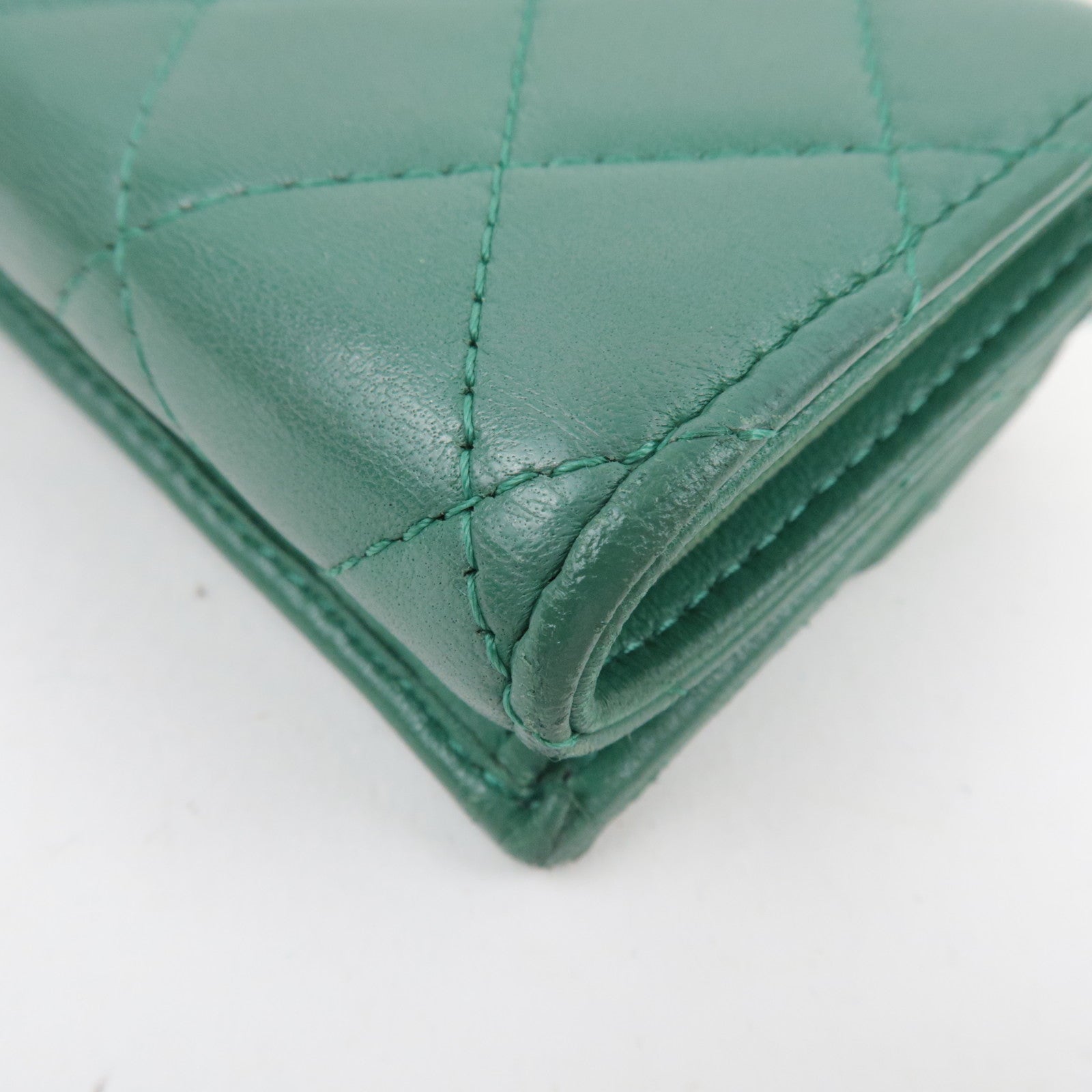 CHANEL Coco Mark Small Flap Wallet Tri-Fold Wallet Lambskin Green LHX2C090 *Box, Dust bag