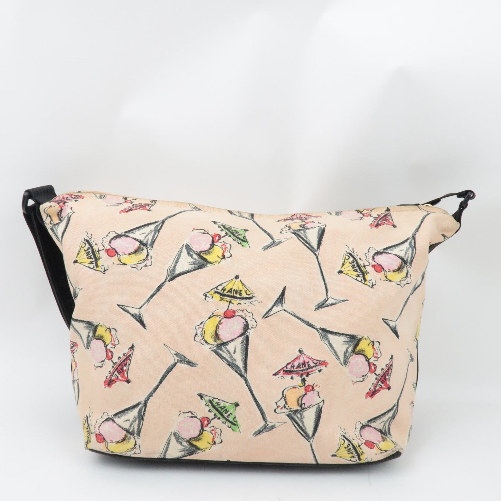 CHANEL Shoulder Bag Parfait Print Canvas Leather Pink Black 8717520