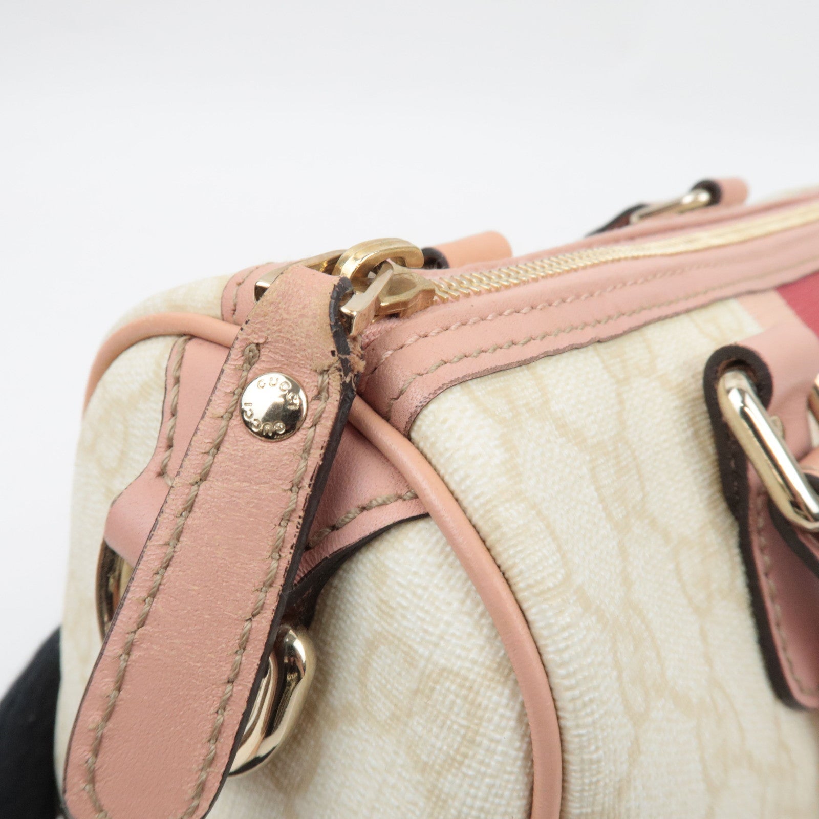 GUCCI Joyline Mini Boston Handbag GG Supreme Leather Ivory Pink 190257 *Dust bag