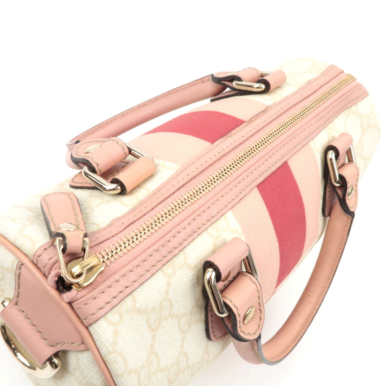 GUCCI Joyline Mini Boston Handbag GG Supreme Leather Ivory Pink 190257 *Dust bag