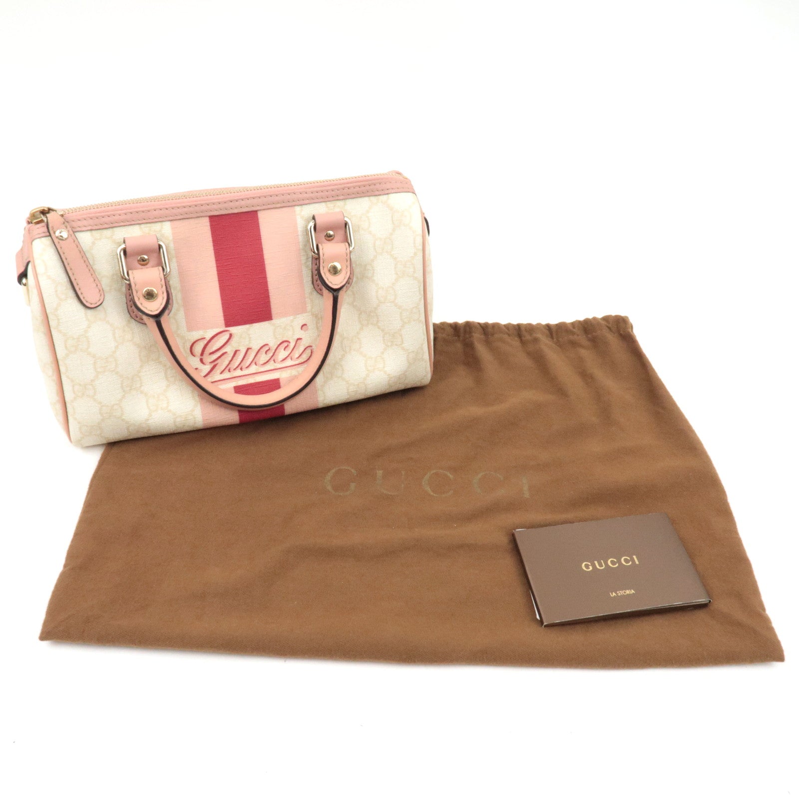 GUCCI Joyline Mini Boston Handbag GG Supreme Leather Ivory Pink 190257 *Dust bag